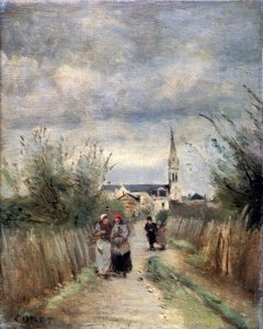 教会へのアルジャントゥイユロードの鐘楼、1870年代。 作： Jean Baptiste Camille Corot