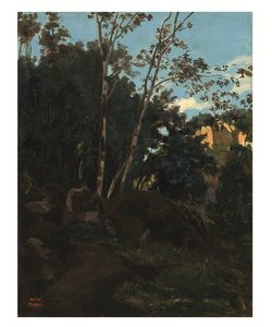 チヴィタ カステリャーナの岩の間の木立 (キャンバスに置かれた紙に油彩) 作： Jean Baptiste Camille Corot