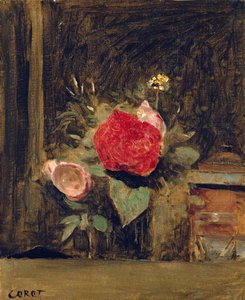 たばこ鍋の横にあるグラスに入った花の花束、1873-74年頃 作： Jean Baptiste Camille Corot