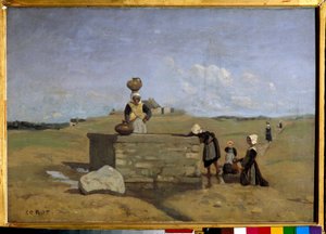 泉に集うブレトン人、バッツ村 カミーユ・コロー（1796-1875）の絵画 19世紀 日0.38x0.55 m 作： Jean Baptiste Camille Corot