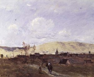 ビレッジを目の前にしたキャバリエ 作： Jean Baptiste Camille Corot