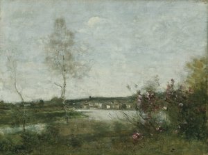 コルベイユの遠景、朝」1870年頃 作： Jean Baptiste Camille Corot