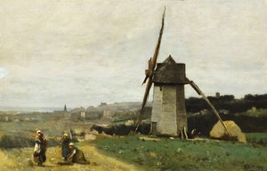 エトルタ-風車、 作： Jean Baptiste Camille Corot