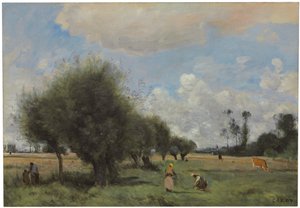 エタンプの近くの畑、1855〜60年頃 作： Jean Baptiste Camille Corot
