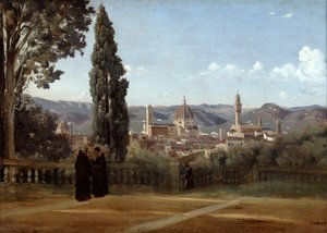 フィレンツェ、ボーボリ庭園からの眺め、1835-1840 作： Jean Baptiste Camille Corot