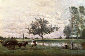 川のそばのヘイカート 作： Jean Baptiste Camille Corot