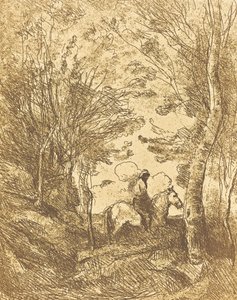 森の騎手、大皿ル・グラン・キャバリエ・スー・ボワ、c。 1854年。 作： Jean Baptiste Camille Corot