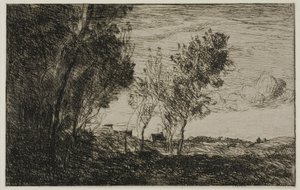 砂丘で：ハーグの森のお土産 作： Jean Baptiste Camille Corot