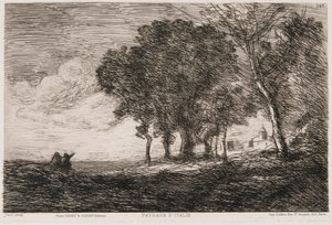 イタリアの風景画、1865年頃   作： Jean Baptiste Camille Corot