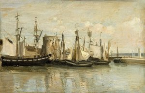 ラロシェル。 Hafeneinfahrt。 1851 作： Jean Baptiste Camille Corot