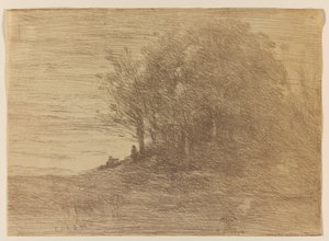 ルボワドゥエルミテ、1858年（織り紙にビストレブラウンのクリシェヴェール） 作： Jean Baptiste Camille Corot