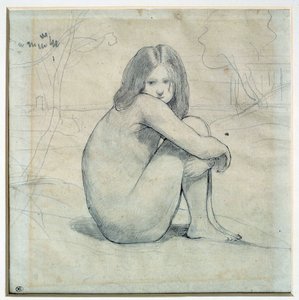 風景の中に座る少女 鉛筆画と墨 カミーユ・コロー（1796-1875） 19世紀 日0.22x0.26 m パリ、ルーヴル美術館 作： Jean Baptiste Camille Corot