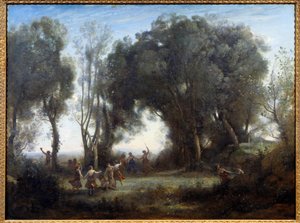 マチネ、ニンフの踊り。カミーユ・コロー（1796-1875）による絵画 作： Jean Baptiste Camille Corot