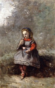 Mlle。鳩を保持しているレオティンデサヴァリ、1872年 作： Jean Baptiste Camille Corot