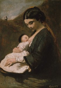 母と子、おそらく1860年代。 作： Jean Baptiste Camille Corot