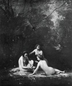 お風呂を出るニンフ、1843年。 作： Jean Baptiste Camille Corot