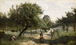 リンゴの木のある道、1850-60 作： Jean Baptiste Camille Corot