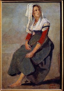 頭を上にして座っているイタリアのマリア・ド・ソーレの肖像画 作： Jean Baptiste Camille Corot