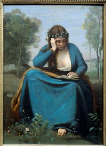 花の冠をかぶった読者」または「ヴィルジルのミューズ」 カミーユ・コロー（1796-1875）の絵画 1845年 薄さ0.45x0.34 m