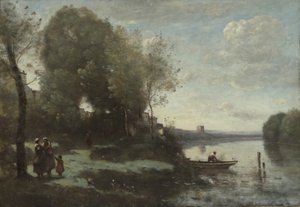 遠くの塔のある川 1865年 作： Jean Baptiste Camille Corot