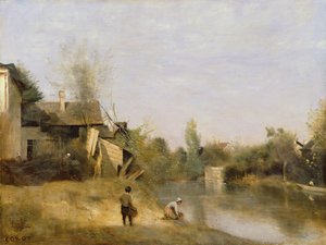 メリシュールセーヌの川岸、オーブ、1870年頃 作： Jean Baptiste Camille Corot
