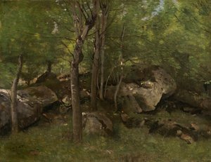 フォンテーヌブローの森の岩 作： Jean Baptiste Camille Corot