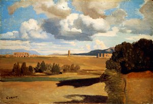 クラウディアン水道橋のあるローマのカンパーニャ、ジャン=バティスト=カミーユ・コロー (1796-1875) 作： Jean Baptiste Camille Corot