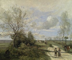 聖職者、コルベイルの近く、白い道 作： Jean Baptiste Camille Corot