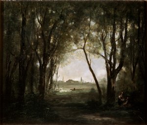 湖の近くのシーン、1860〜1873年。 作： Jean Baptiste Camille Corot