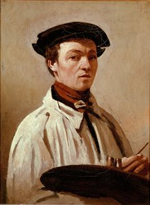 自画像。ジャン・バティスト・カミーユ・コロー（1796-1875）による絵画。キャンバスに油彩。薄さ：34x25cm。フィレンツェ、ウフィツィ美術館 作： Jean Baptiste Camille Corot