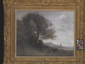 イタリアからのお土産（キャンバスに油彩） 作： Jean Baptiste Camille Corot
