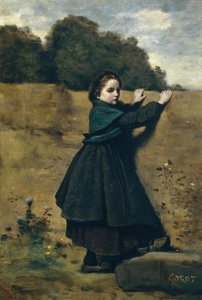 好奇心旺盛な少女、1860-64年。 作： Jean Baptiste Camille Corot