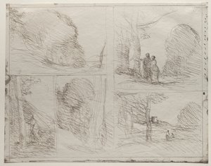 ペリクルの庭、ペインターズレーン、スクロール、大きな木こり、1921年に印刷。 作： Jean Baptiste Camille Corot