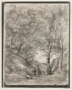 ホレスの庭園、1921年に印刷された1855年のオリジナルの印象。 作： Jean Baptiste Camille Corot