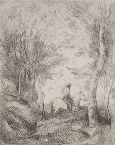 グレートキャバリアインザウッド、オリジナルの印象1854、1921年に印刷。 作： Jean Baptiste Camille Corot