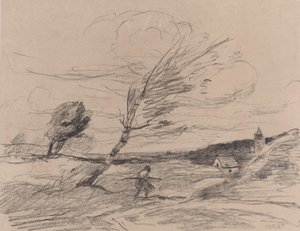 突風ル・クー・ド・ヴァン、1871年。 作： Jean Baptiste Camille Corot