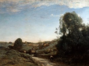 馬車、モントレリー近郊の侯爵夫人の記憶、1855 作： Jean Baptiste Camille Corot