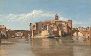 ローマのサン・バルトロメオ島と橋 作： Jean Baptiste Camille Corot