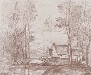 1871-72年、ドゥエーの近く、クインシーの風車。 作： Jean Baptiste Camille Corot