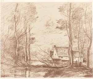 Douaiの近くにあるCuincyの製粉所 Le Moulin de Cuincy, pres Douai, 1871. 作： Jean Baptiste Camille Corot