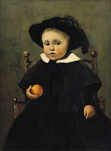 画家アドルフ・デスブローチャー（1841-1902）、子供、オレンジを抱いて1845