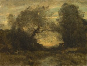 森の入り口の池、1860〜75年頃 作： Jean Baptiste Camille Corot