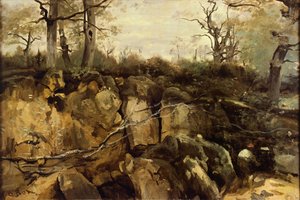ジャン＝バティスト＝カミーユ・コロー（1796-1875）によるフォンテーヌブローの森の端。 作： Jean Baptiste Camille Corot