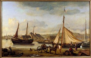 1834年のルーアンの前港 カミーユ・コロー（1796-1875）の絵画 1834年 日1,1x1,73 m ルーアン、ボザール美術館（Musee des Beaux Arts 作： Jean Baptiste Camille Corot