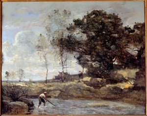 ネットのリフト。カミーユ・コロー（1796-1875）の絵画 作： Jean Baptiste Camille Corot