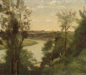 木々の間から上から見た川 作： Jean Baptiste Camille Corot