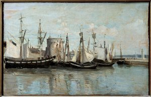 1851年の下水道港への入り口、ラ・ロシェルの眺め。カミーユ・コロー（1796-1875）による絵画 作： Jean Baptiste Camille Corot