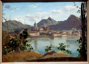 湖とカムの街の眺め カミーユ・コロー（1796-1875）の絵画 1834年 個人蔵 作： Jean Baptiste Camille Corot