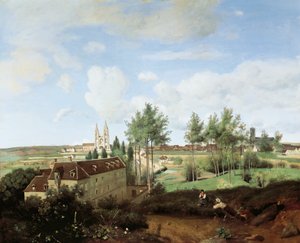 ジャン・バティスト・カミーユ・コロー（1796-1875）によるソワソンの眺め、80x100cm。 作： Jean Baptiste Camille Corot
