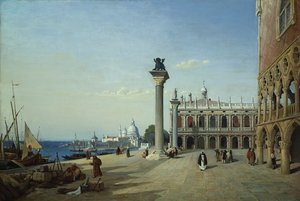ヴェネツィアの眺め：スキアヴォーニ河から見たピアツェッタ 作： Jean Baptiste Camille Corot